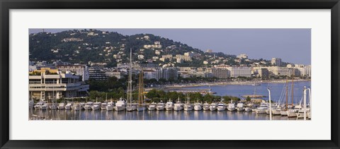 Framed High Angle View Of Boats Docked At Harbor, Cannes, France Print