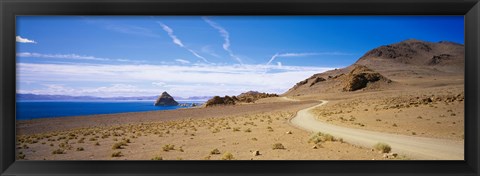 Framed Dirt road on a landscape, Pyramid Lake, Nevada, USA Print