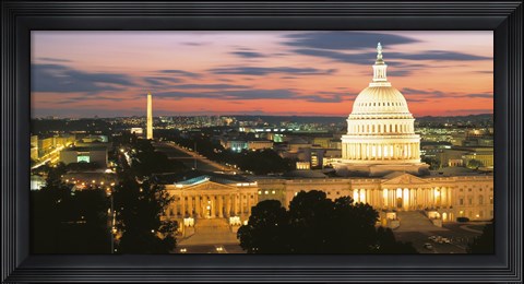 Framed High angle view of a city lit up at dusk, Washington DC, USA Print