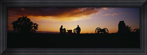 Framed Silhouette of statues of soldiers and cannons in a field, Gettysburg National Military Park, Pennsylvania, USA Print