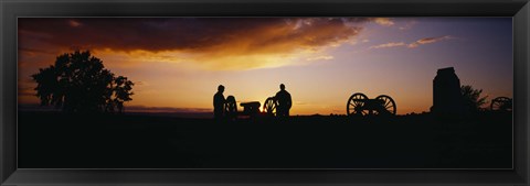 Framed Silhouette of statues of soldiers and cannons in a field, Gettysburg National Military Park, Pennsylvania, USA Print