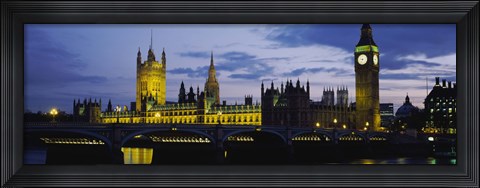 Framed Government Building Lit Up At Night, Big Ben And The Houses Of Parliament, London, England, United Kingdom Print