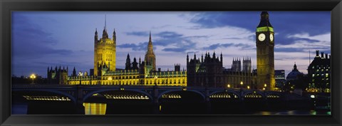 Framed Government Building Lit Up At Night, Big Ben And The Houses Of Parliament, London, England, United Kingdom Print