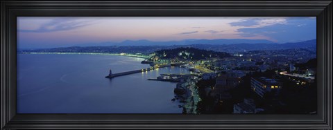 Framed Aerial view of a coastline at dusk, Nice, France Print