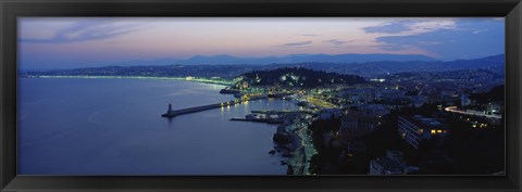 Framed Aerial view of a coastline at dusk, Nice, France Print