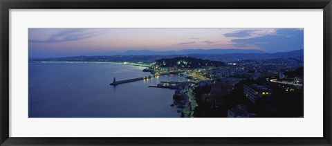 Framed Aerial view of a coastline at dusk, Nice, France Print