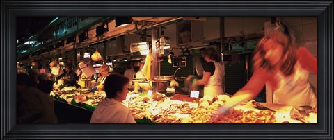 Framed Group of people at a street market, Barcelona, Spain Print