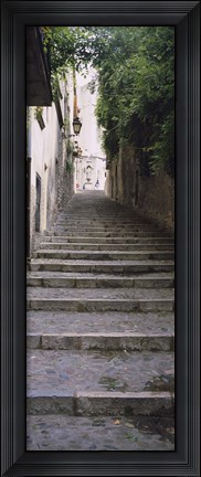 Framed Narrow staircase to a street, Girona, Costa Brava, Catalonia, Spain Print