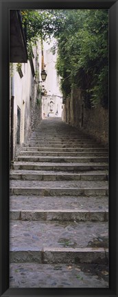 Framed Narrow staircase to a street, Girona, Costa Brava, Catalonia, Spain Print