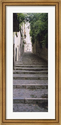 Framed Narrow staircase to a street, Girona, Costa Brava, Catalonia, Spain Print