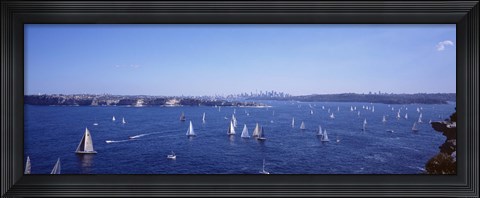 Framed Yachts in the bay, Sydney Harbor, Sydney, New South Wales, Australia Print