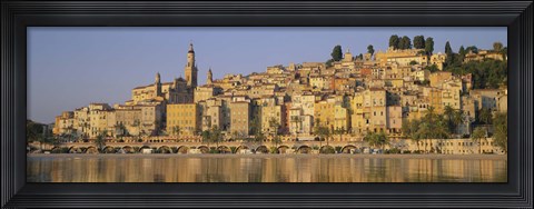 Framed Buildings On The Waterfront, Eglise St-Michel, Menton, France Print