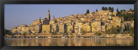 Framed Buildings On The Waterfront, Eglise St-Michel, Menton, France Print