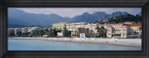 Framed Hotels On The Beach, Menton, France Print