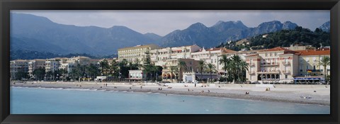 Framed Hotels On The Beach, Menton, France Print