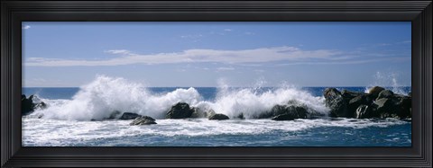 Framed Waves breaking on rocks, Chiavari, Liguria, Italy Print