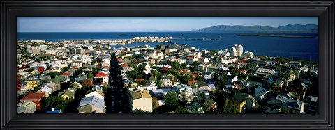 Framed High Angle View Of A City, Reykjavik, Iceland Print