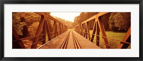 Framed Railroad Tracks and Bridge Germany Print