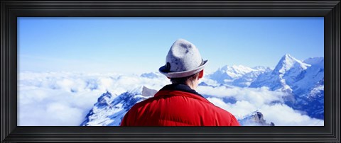 Framed Man Contemplating Swiss Alps, Switzerland Print
