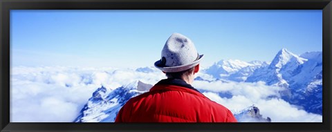 Framed Man Contemplating Swiss Alps, Switzerland Print