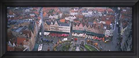 Framed Aerial view of a town square, Bruges, Belgium Print