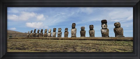 Framed Low angle view of Moai statues in a row, Easter Island, Chile Print