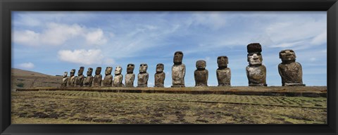 Framed Low angle view of Moai statues in a row, Easter Island, Chile Print