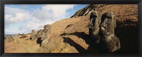 Framed Low angle view of Moai statues, Tahai Archaeological Site, Rano Raraku, Easter Island, Chile Print