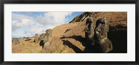 Framed Low angle view of Moai statues, Tahai Archaeological Site, Rano Raraku, Easter Island, Chile Print