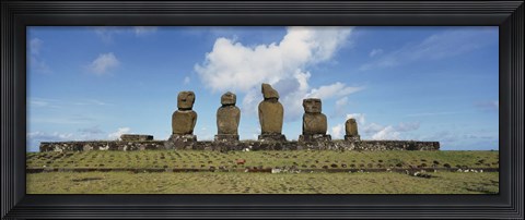 Framed Moai statues in a row, Tahai Archaeological Site,  Easter Island, Chile Print