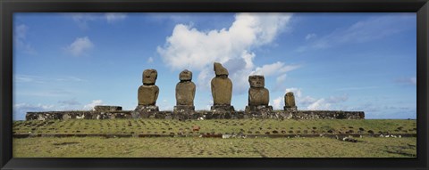 Framed Moai statues in a row, Tahai Archaeological Site,  Easter Island, Chile Print