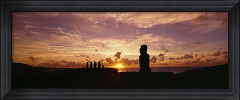 Framed Silhouette of Moai statues at dusk, Tahai Archaeological Site, Rano Raraku, Easter Island, Chile Print