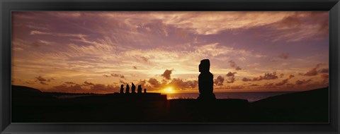 Framed Silhouette of Moai statues at dusk, Tahai Archaeological Site, Rano Raraku, Easter Island, Chile Print