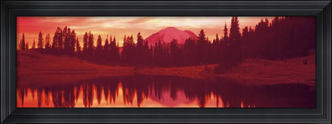 Framed Reflection of trees in water, Tipsoo Lake, Mt Rainier, Mt Rainier National Park, Washington State, USA Print