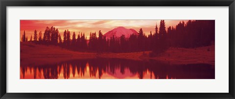 Framed Reflection of trees in water, Tipsoo Lake, Mt Rainier, Mt Rainier National Park, Washington State, USA Print