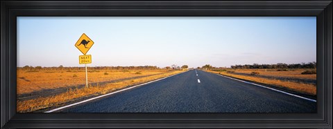 Framed Kangaroo Road Warning Sign, Outback Highway, Australia Print