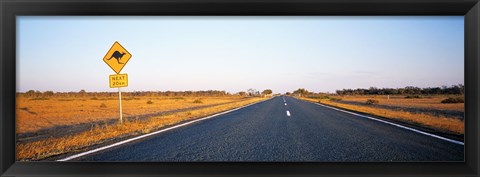 Framed Kangaroo Road Warning Sign, Outback Highway, Australia Print