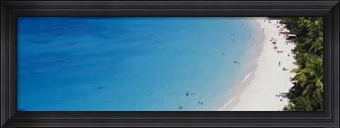 Framed Aerial View Of Tourists On The Beach, Trunk Bay, St. John, US Virgin Islands, West Indies Print