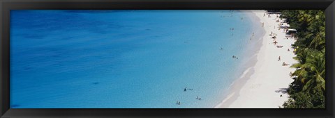 Framed Aerial View Of Tourists On The Beach, Trunk Bay, St. John, US Virgin Islands, West Indies Print