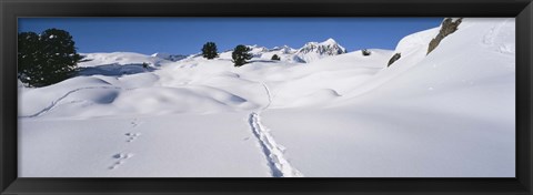 Framed Footprints on a snow covered landscape, Alps, Riederalp, Valais Canton, Switzerland Print