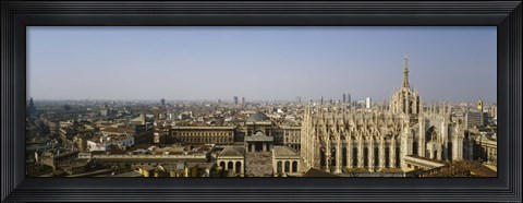 Framed Aerial view of a cathedral in a city, Duomo di Milano, Lombardia, Italy Print