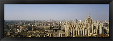 Framed Aerial view of a cathedral in a city, Duomo di Milano, Lombardia, Italy Print