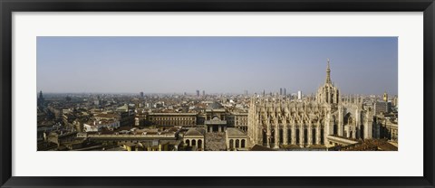 Framed Aerial view of a cathedral in a city, Duomo di Milano, Lombardia, Italy Print