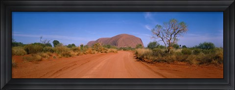 Framed Desert Road And Ayers Rock, Australia Print