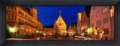 Framed Town Center Decorated With Christmas Lights, Rothenburg, Germany Print
