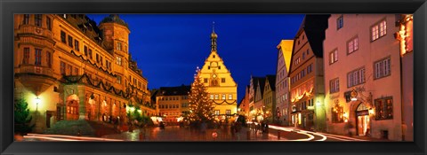 Framed Town Center Decorated With Christmas Lights, Rothenburg, Germany Print