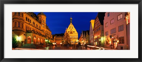 Framed Town Center Decorated With Christmas Lights, Rothenburg, Germany Print