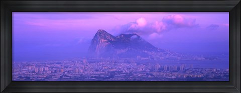 Framed Rock Of Gibraltar in the fog at dusk, Andalucia, Spain Print