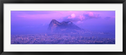 Framed Rock Of Gibraltar in the fog at dusk, Andalucia, Spain Print