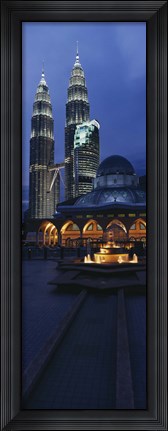 Framed Twin Towers Lit Up At Dusk, Petronas Towers, Kuala Lumpur, Malaysia Print